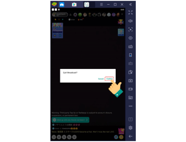 Nhấn “Confirm” để kết thúc livestream