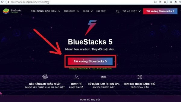 Nhấn “Tải xuống BlueStacks 5”