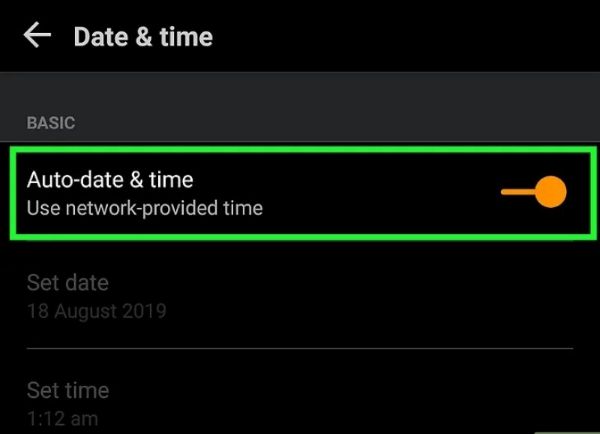 Bật lại Ngày & giờ tự động để khôi phục thời gian thực
