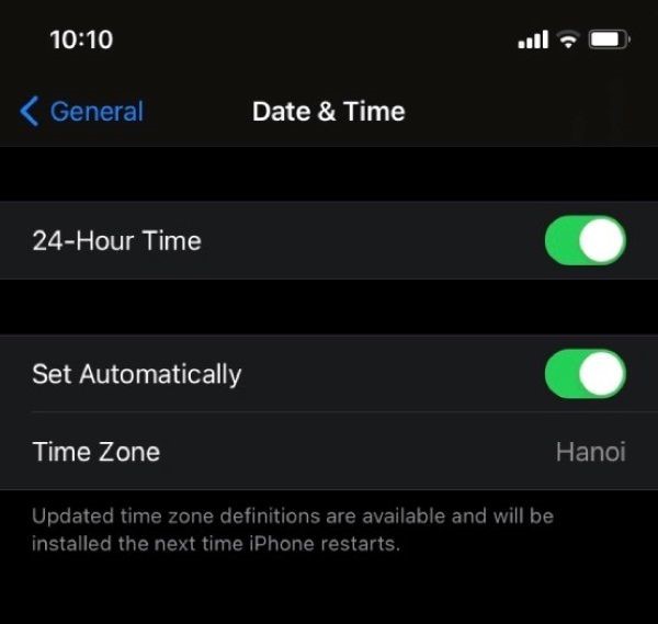 Bật lại Đặt tự động để khôi phục thời gian