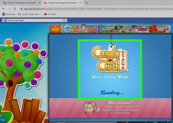 Mở tab mới, truy cập Facebook và tải Candy Crush Saga