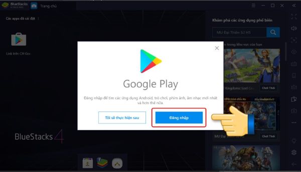 Đăng nhập tài khoản Google để truy cập Play Store