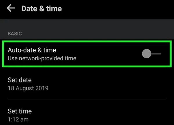 Tắt Ngày & giờ tự động, sau đó chỉnh giờ sớm hơn 3 tiếng