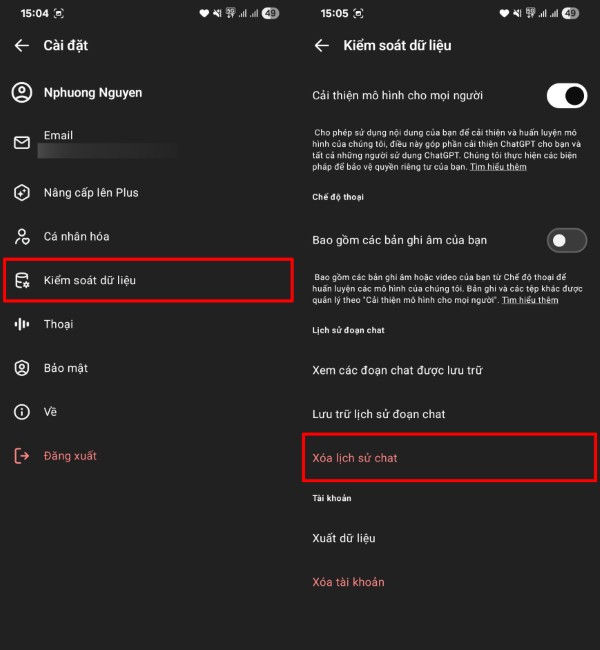 Chọn “Kiểm soát dữ liệu”