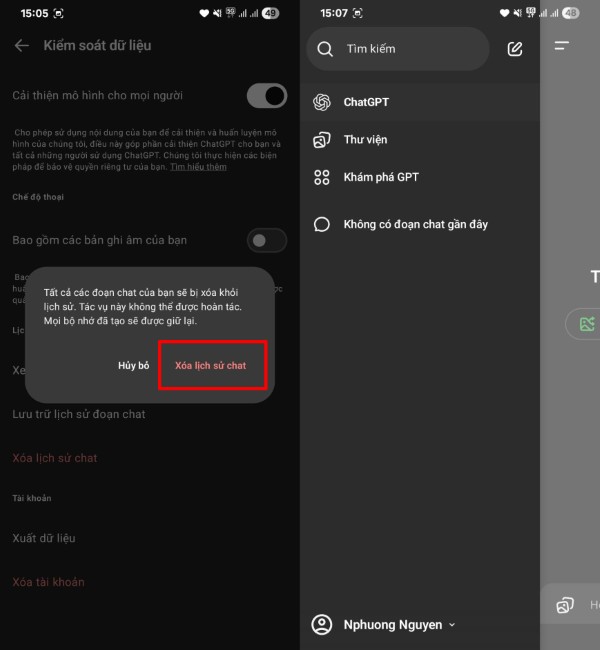 Chọn “Xóa lịch sử chat”