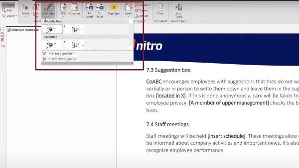 Chọn Protect → Quick Sign