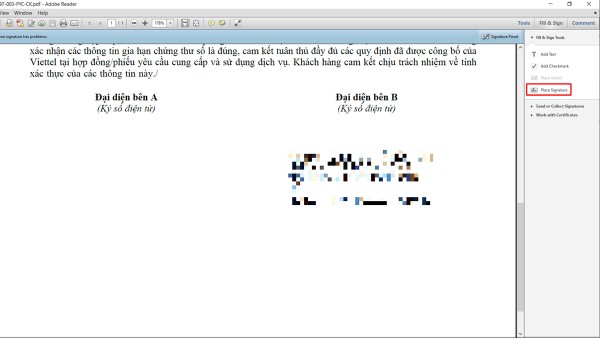 Nhấn vào Place Signature