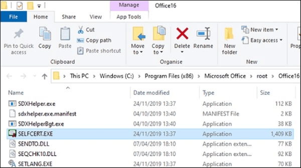 Chọn Selfcert.exe để tạo chứng thư số