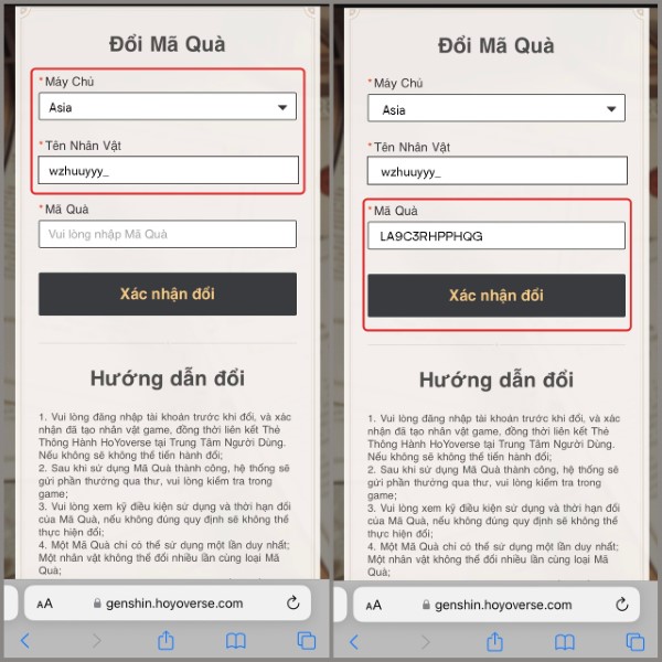 Nhập mã code vào ô và nhấn Xác nhận