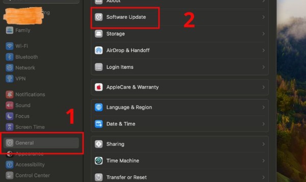 Nhấn chọn vào Software Update
