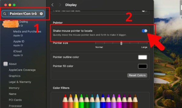 Bật tính năng Shake mouse pointer to locate