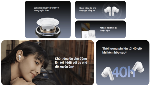 Redmi Buds 5 trang bị hệ thống micro kép lọc tiếng ồn 