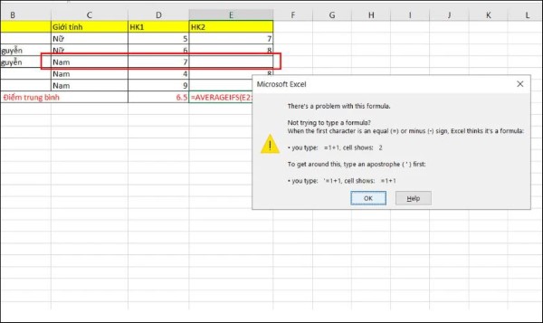 Lỗi trong vùng dữ liệu chứa ô trống
