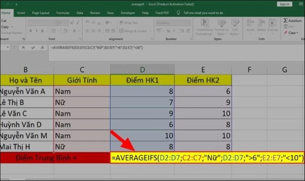 Cách tính điểm học kỳ 1 của học sinh nữ, điểm HK1 →6 và điểm HK2 ←10