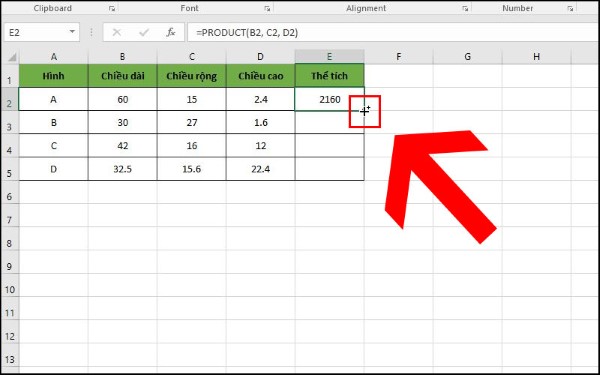 Chọn ô chứa kết quả ở E2