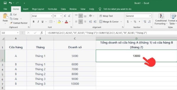 Kết quả tính tổng doanh số theo điều kiện tương ứng
