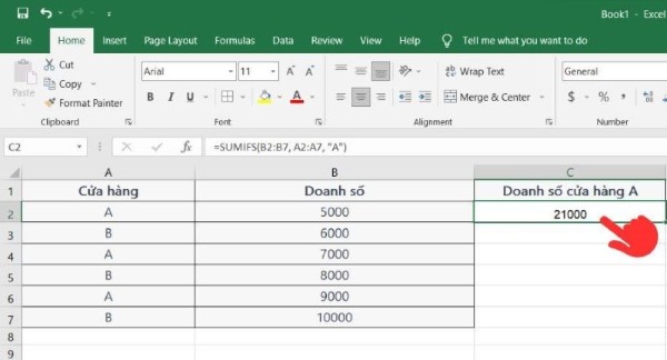 Kết quả tính tổng doanh số cửa hàng A
