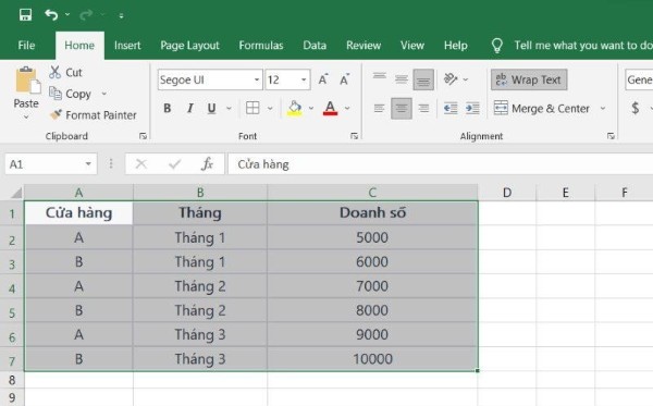 Đề bài tính tổng doanh số cửa hàng A tháng 1 và cửa hàng B tháng 2