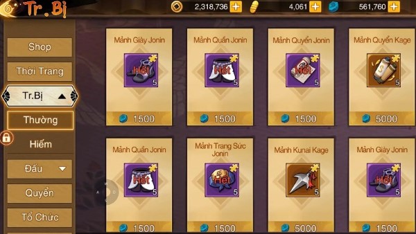 Game có hệ thống trang bị phong phú