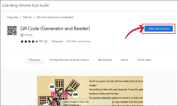 Thêm tiện ích mở rộng "QR Code Generator and Reader" từ Chrome Web Store