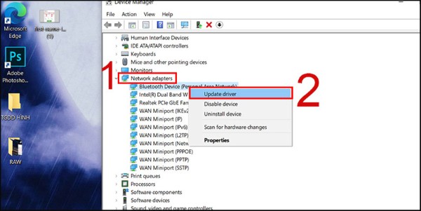 Nhấn chuột phải, chọn "Update driver"