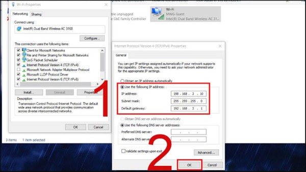 Thiết lập các thông số phù hợp