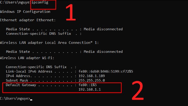 Xem thông tin tại dòng “Default Gateway”