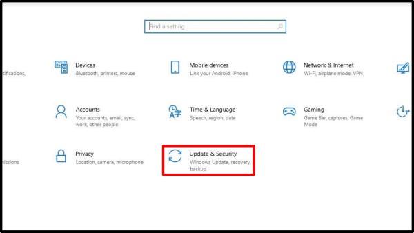 Chọn Update & Security 