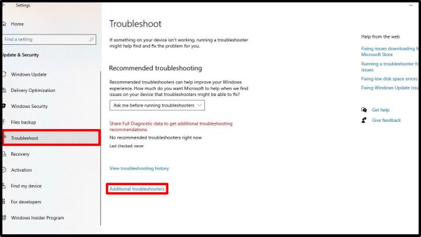 Chọn Additional troubleshooters