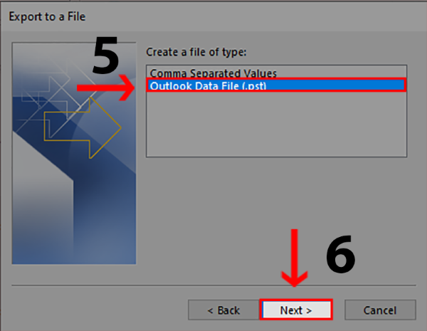 Chọn Outlook Data File (.pst) và nhấn Next
