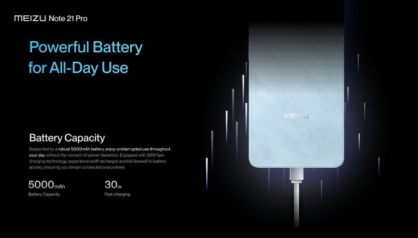 Meizu Note 21 Pro trang bị viên pin 5.000 mAh