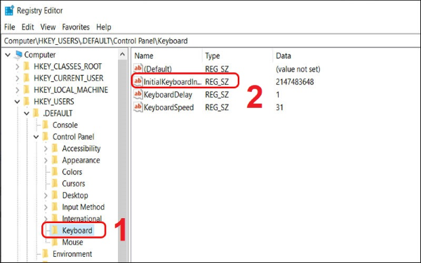 Nhấp đúp vào InitialKeyboardIndicators