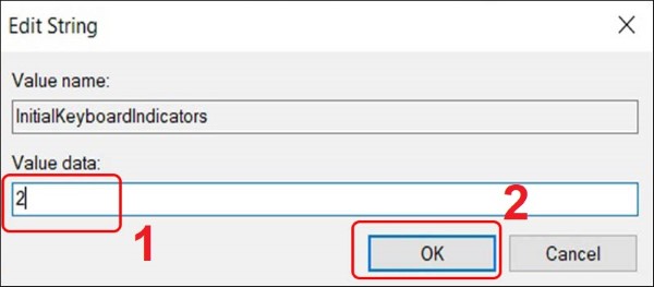 Đổi giá trị trong ô Value data thành 2