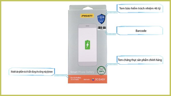 Kiểm tra mặt trước của hộp pin với những dấu hiệu nhận biết quan trọng