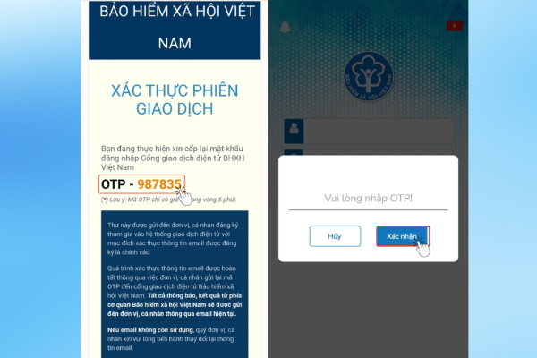 Sử dụng mã OTP đó để xác minh và nhận mật khẩu mới