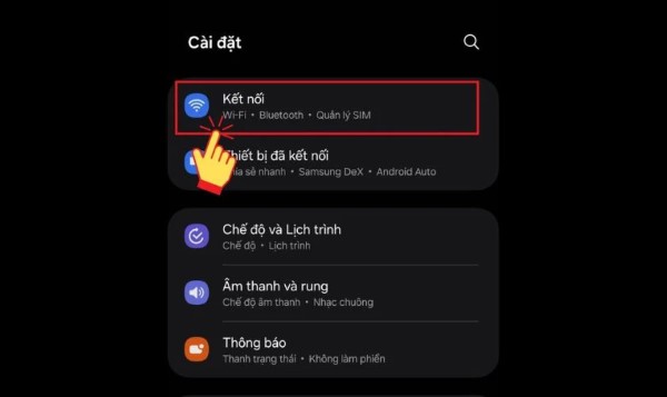Mở Cài đặt và chọn Kết nối