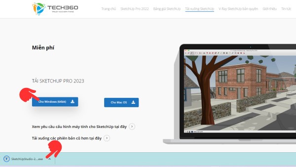 Truy cập vào link tải bản SketchUp Pro 2023