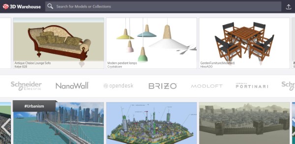 SketchUp cung cấp kho thư viện khổng lồ có sẵn hàng triệu mô hình 3D 