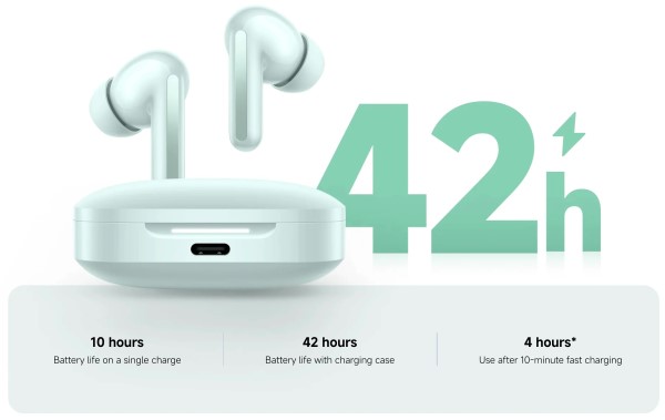 Buds 6 sử dụng cổng Type-C mới và thời lượng tối đa lên đến 42 giờ