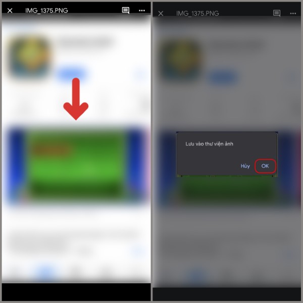 Chọn OK tại cửa sổ “Lưu vào thư viện ảnh” 