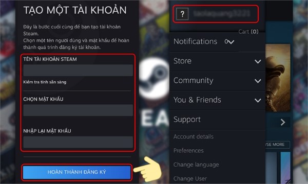 Tiến hành đặt tên đăng nhập và tạo mật khẩu cho tài khoản