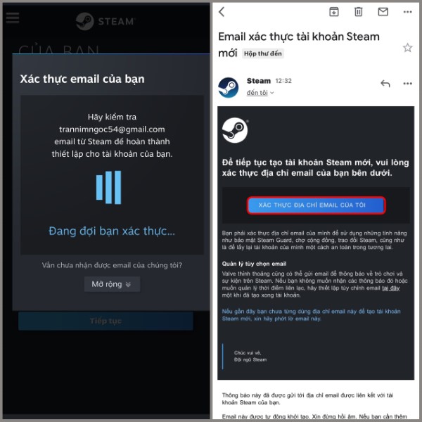 Nhấn nút "Verify My Email Address" để xác thực email