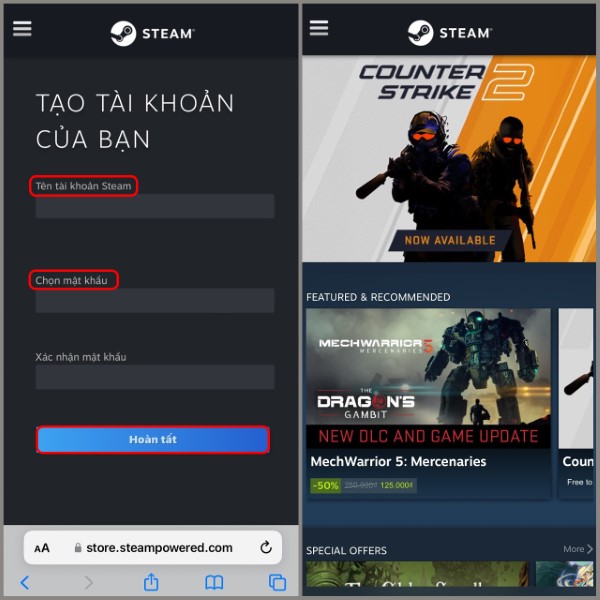 Nhập tên đăng nhập và thiết lập mật khẩu bảo vệ tài khoản 