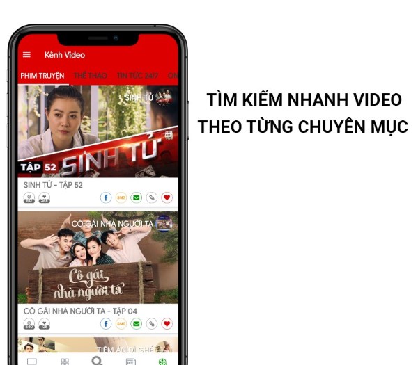 Tính năng tìm kiếm nhanh các nội dung mình yêu thích
