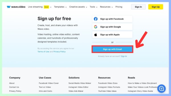Nhấn “Sign Up” và chọn hình thức đăng ký 