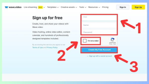 Nhập tên, địa chỉ email và mật khẩu