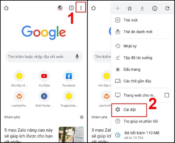 Nhấn chọn Cài đặt