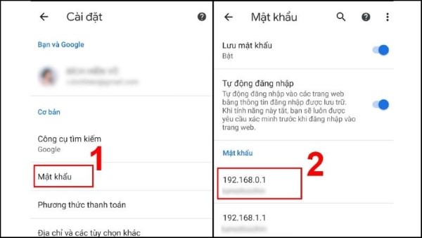 Chọn Mật khẩu trong Tự động điền