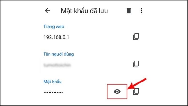 Nhấn vào biểu tượng con mắt để xem mật khẩu 