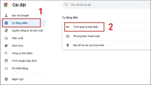 Chọn Trình quản lý mật khẩu